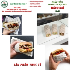 Giấy nến(hút dầu)gói-lót Bánh mì in logo,chuẩn>28gsm(13x21cm)-Bloc 100(đen 3h)/6k/18k