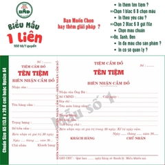Biên Nhận Cầm Đồ 1 liên-Bloc 2 (in sẵn) & Bloc 6 (chọn mẫu in tên) hoặc theo thiết kế