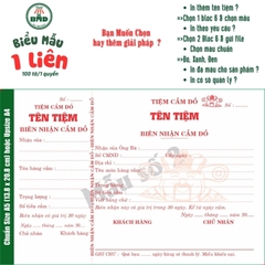 Biên Nhận Cầm Đồ 1 liên-Bloc 2 (in sẵn) & Bloc 6 (chọn mẫu in tên) hoặc theo thiết kế