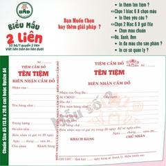 Biên Nhận Cầm Đồ 2 liên-Bloc 2 (in sẵn) & Bloc 6 (chọn mẫu in tên) hoặc theo thiết kế