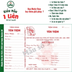 Biên Nhận tiệm vàng 1 liên-Bloc 2 (in sẵn) & Bloc 6 (chọn mẫu in tên) hoặc theo thiết kế