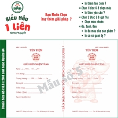 Biên Nhận tiệm vàng 1 liên-Bloc 2 (in sẵn) & Bloc 6 (chọn mẫu in tên) hoặc theo thiết kế