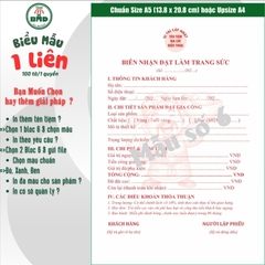 Biên Nhận tiệm vàng 1 liên-Bloc 2 (in sẵn) & Bloc 6 (chọn mẫu in tên) hoặc theo thiết kế