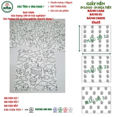 Giấy nến(hút dầu)gói-lót Bánh Cake,Bánh Su,Bánh Crepe in logo,chuẩn>28gsm(15x15cm)-Bloc 100(đen 3h)/4k/8k