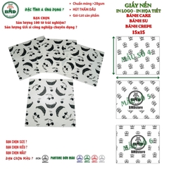 Giấy nến(hút dầu)gói-lót Bánh Cake,Bánh Su,Bánh Crepe in logo,chuẩn>28gsm(15x15cm)-Bloc 100(đen 3h)/4k/8k