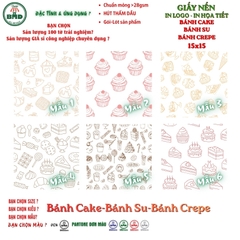 Giấy nến(hút dầu)gói-lót Bánh Cake,Bánh Su,Bánh Crepe in logo,chuẩn>28gsm(15x15cm)-Bloc 100(đen 3h)/4k/8k