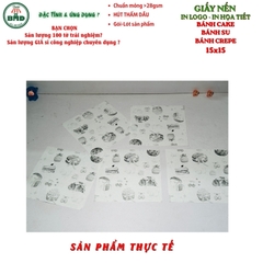Giấy nến(hút dầu)gói-lót Bánh Cake,Bánh Su,Bánh Crepe in logo,chuẩn>28gsm(15x15cm)-Bloc 100(đen 3h)/4k/8k