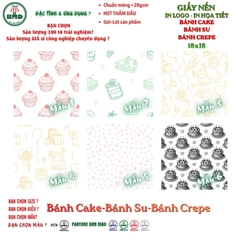 Giấy nến(hút dầu)gói-lót Bánh Cake,Bánh Su,Bánh Crepe in logo,chuẩn>28gsm(18x18cm)-Bloc 100(đen 3h)/3k/6k