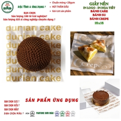 Giấy nến(hút dầu)gói-lót Bánh Cake,Bánh Su,Bánh Crepe in logo,chuẩn>28gsm(18x18cm)-Bloc 100(đen 3h)/3k/6k