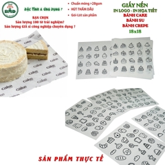 Giấy nến(hút dầu)gói-lót Bánh Cake,Bánh Su,Bánh Crepe in logo,chuẩn>28gsm(18x18cm)-Bloc 100(đen 3h)/3k/6k