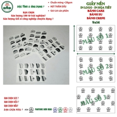 Giấy nến(hút dầu)gói-lót Bánh Cake,Bánh Su,Bánh Crepe in logo,chuẩn>28gsm(9x14cm)-Bloc 100(đen 3h)/7k/14k