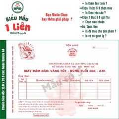 Giấy Bảo Đảm tiệm vàng 1 liên-Bloc 2 (in sẵn) & Bloc 6 (chọn mẫu in tên) hoặc theo thiết kế