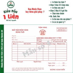 Giấy Bảo Đảm tiệm vàng 1 liên-Bloc 2 (in sẵn) & Bloc 6 (chọn mẫu in tên) hoặc theo thiết kế