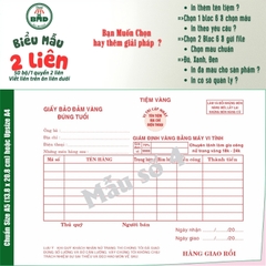 Giấy Bảo Đảm tiệm vàng 2 liên-Bloc 2 (in sẵn) & Bloc 6 (chọn mẫu in tên) hoặc theo thiết kế