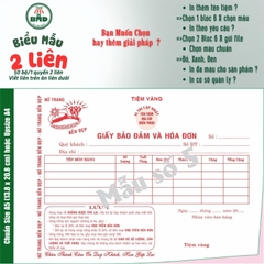 Giấy Bảo Đảm tiệm vàng 2 liên-Bloc 2 (in sẵn) & Bloc 6 (chọn mẫu in tên) hoặc theo thiết kế