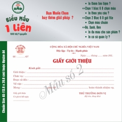 Giấy Giới Thiệu 1 liên-Bloc 2 (in sẵn) & Bloc 6 (chọn mẫu in tên) hoặc theo thiết kế