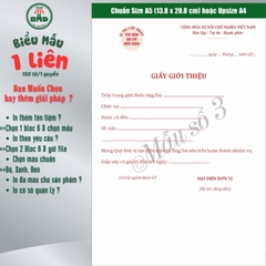 Giấy Giới Thiệu 1 liên-Bloc 2 (in sẵn) & Bloc 6 (chọn mẫu in tên) hoặc theo thiết kế
