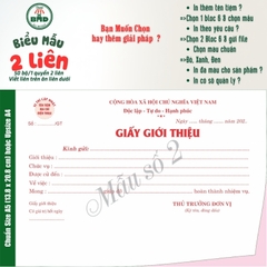 Giấy Giới Thiệu 2 liên-Bloc 2 (in sẵn) & Bloc 6 (chọn mẫu in tên) hoặc theo thiết kế