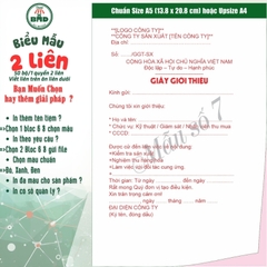 Giấy Giới Thiệu 2 liên-Bloc 2 (in sẵn) & Bloc 6 (chọn mẫu in tên) hoặc theo thiết kế