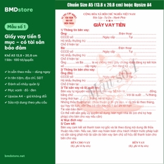 Giấy Vay Tiền, Hợp Đồng Vay Tiền A5 1 Liên – In Tên Tiệm, Đánh Số Nhảy | Bloc 2 & Bloc 6 | 7 Mẫu Có Sẵn