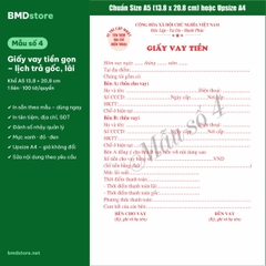 Giấy Vay Tiền, Hợp Đồng Vay Tiền A5 1 Liên – In Tên Tiệm, Đánh Số Nhảy | Bloc 2 & Bloc 6 | 7 Mẫu Có Sẵn