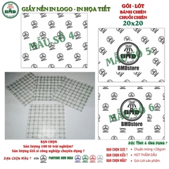 Giấy nến(hút dầu)gói-lót Bánh Chiên-Chuối chiên in logo,chuẩn>28gsm(20x20cm)-Bloc 100(đen 3h)/3k/6k