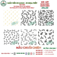 Giấy nến(hút dầu)gói-lót Bánh Chiên-Chuối chiên in logo,chuẩn>28gsm(20x20cm)-Bloc 100(đen 3h)/3k/6k