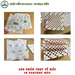 Giấy nến(hút dầu)gói-lót Bánh Chiên-Chuối chiên in logo,chuẩn>28gsm(20x20cm)-Bloc 100(đen 3h)/3k/6k