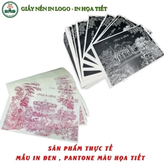 Giấy nến(hút dầu)gói-lót Bánh Chiên-Chuối chiên in logo,chuẩn>28gsm(20x20cm)-Bloc 100(đen 3h)/3k/6k