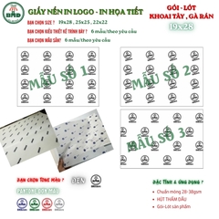 Giấy nến(hút dầu)gói-lót Khoai Tây,Gà Rán in logo,chuẩn>28gsm(19x28cm)-Bloc 100(đen 3h)/1500/3000