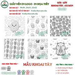Giấy nến(hút dầu)gói-lót Khoai Tây,Gà Rán in logo,chuẩn>28gsm(19x28cm)-Bloc 100(đen 3h)/1500/3000