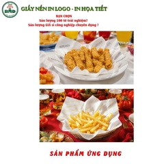 Giấy nến(hút dầu)gói-lót Khoai Tây,Gà Rán in logo,chuẩn>28gsm(19x28cm)-Bloc 100(đen 3h)/1500/3k