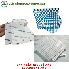 Giấy nến(hút dầu)gói-lót Khoai Tây,Gà Rán in logo,chuẩn>28gsm(19x28cm)-Bloc 100(đen 3h)/1500/3000