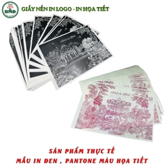 Giấy nến(hút dầu)gói-lót Khoai Tây,Gà Rán in logo,chuẩn>28gsm(19x28cm)-Bloc 100(đen 3h)/1500/3000