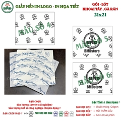 Giấy nến(hút dầu)gói-lót Khoai Tây,Gà Rán in logo,chuẩn>28gsm(21x21cm)-Bloc 100(đen 3h)/3k/6k