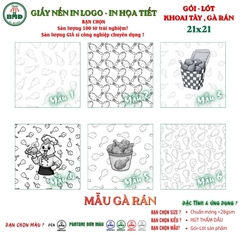 Giấy nến(hút dầu)gói-lót Khoai Tây,Gà Rán in logo,chuẩn>28gsm(21x21cm)-Bloc 100(đen 3h)/3k/6k