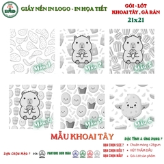 Giấy nến(hút dầu)gói-lót Khoai Tây,Gà Rán in logo,chuẩn>28gsm(21x21cm)-Bloc 100(đen 3h)/3k/6k