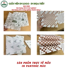 Giấy nến(hút dầu)gói-lót Khoai Tây,Gà Rán in logo,chuẩn>28gsm(21x21cm)-Bloc 100(đen 3h)/3k/6k