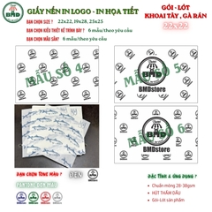 Giấy nến(hút dầu)gói-lót Khoai Tây,Gà Rán in logo,chuẩn>28gsm(22x22cm)-Bloc 100(đen 3h)/2000/4000