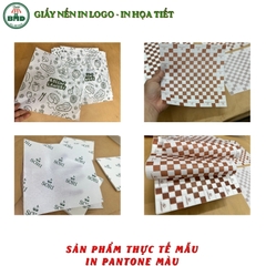 Giấy nến(hút dầu)gói-lót Khoai Tây,Gà Rán in logo,chuẩn>28gsm(22x22cm)-Bloc 100(đen 3h)/2000/4000