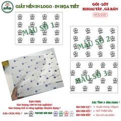 Giấy nến(hút dầu)gói-lót Khoai Tây,Gà Rán in logo,chuẩn>28gsm(24x24cm)-Bloc 100(đen 3h)/2k/4k