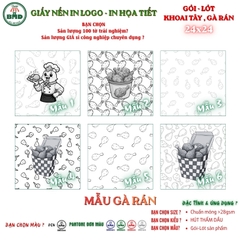 Giấy nến(hút dầu)gói-lót Khoai Tây,Gà Rán in logo,chuẩn>28gsm(24x24cm)-Bloc 100(đen 3h)/2k/4k