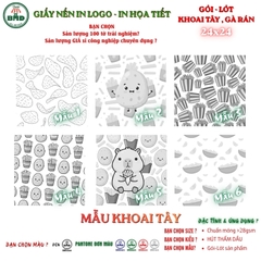 Giấy nến(hút dầu)gói-lót Khoai Tây,Gà Rán in logo,chuẩn>28gsm(24x24cm)-Bloc 100(đen 3h)/2k/4k