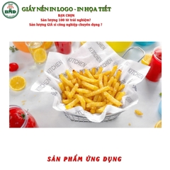 Giấy nến(hút dầu)gói-lót Khoai Tây,Gà Rán in logo,chuẩn>28gsm(24x24cm)-Bloc 100(đen 3h)/2k/4k