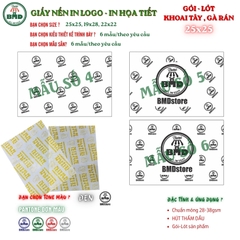 Giấy nến(hút dầu)gói-lót Khoai Tây,Gà Rán in logo,chuẩn>28gsm(25x25cm)-Bloc 100(đen 3h)/1000/2000