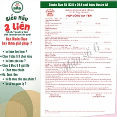 Giấy vay tiền 2 liên-Bloc 2 (in sẵn) & Bloc 6 (chọn mẫu in tên) hoặc theo thiết kế