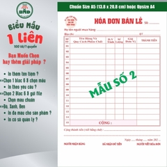 Hoá đơn bán lẻ 1 liên-Bloc 2 (in sẵn) & Bloc 6 (chọn mẫu in tên) hoặc theo thiết kế