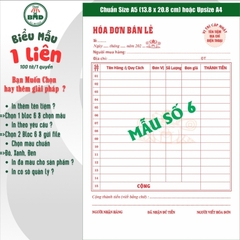 Hoá đơn bán lẻ 1 liên-Bloc 2 (in sẵn) & Bloc 6 (chọn mẫu in tên) hoặc theo thiết kế