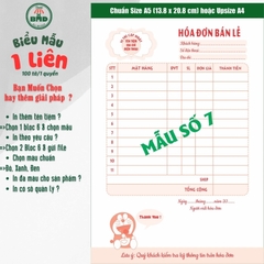 Hoá đơn bán lẻ 1 liên-Bloc 2 (in sẵn) & Bloc 6 (chọn mẫu in tên) hoặc theo thiết kế