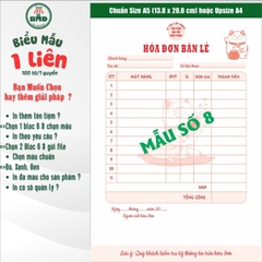 Hoá đơn bán lẻ 1 liên-Bloc 2 (in sẵn) & Bloc 6 (chọn mẫu in tên) hoặc theo thiết kế